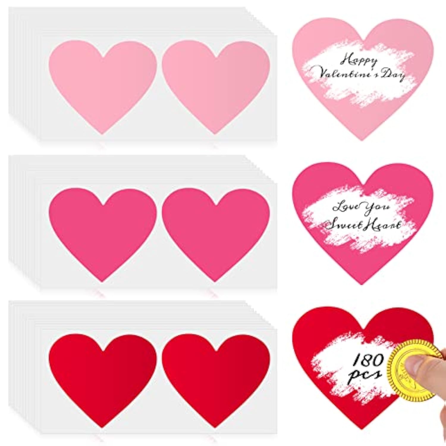 180 Pcs 3 Inch Heart Scratch Off Stickers Labels Valentine‘S Day Scratch Stickers Self Adhesive Peel And Stick Diy Games Party Gift Cards