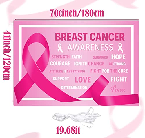 Breast Cancer Awareness Banner Backdrop Decorations Pink Ribbon Shapes Party Banner Breast Cancer Charity Activities Fundraising Gathering Banner (style 3)