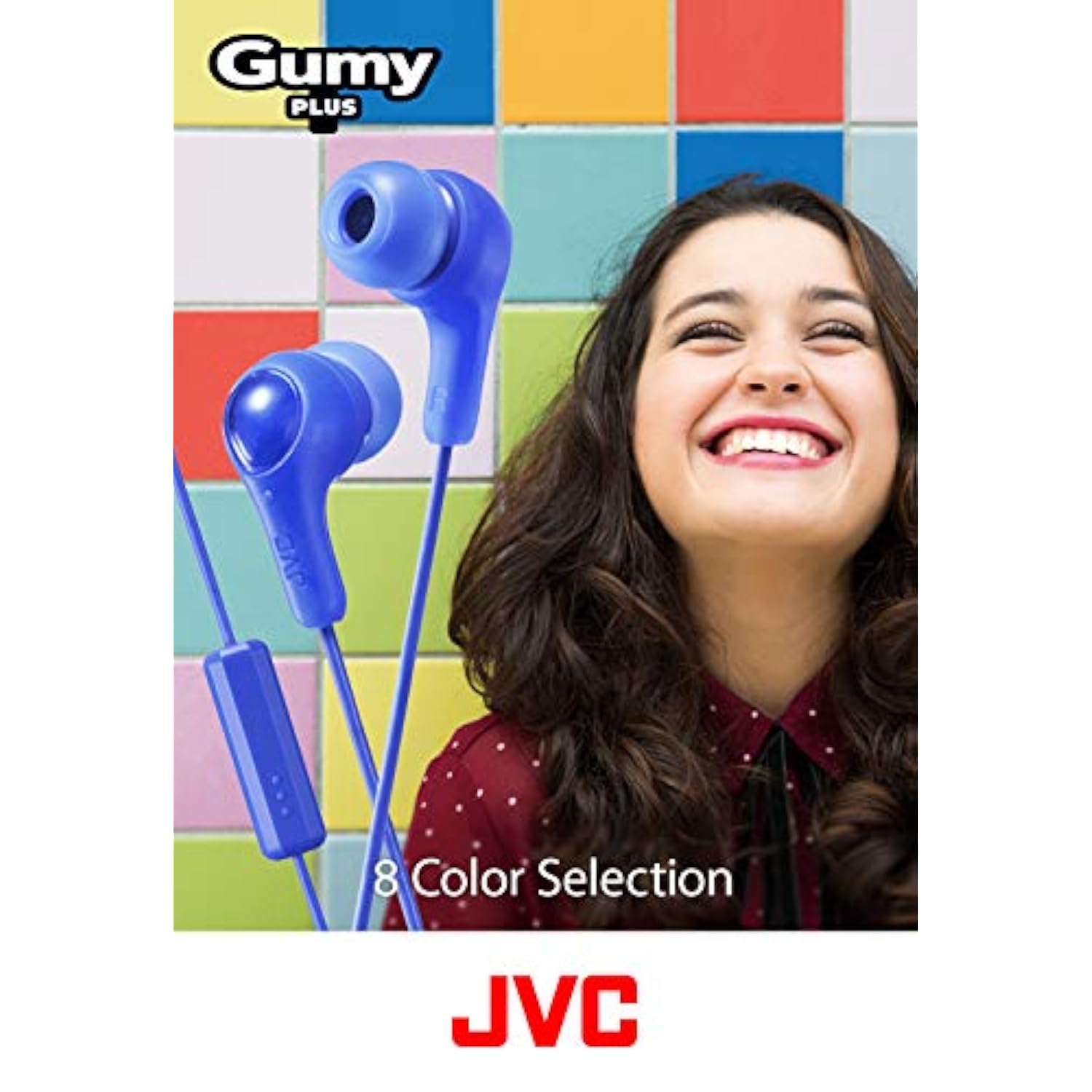 PURPLE GUMY In ear earbuds with stay fit ear tips and MIC. Wired 3.3ft colored cord cable with headphone jack. Small, medium, and large ear tip earpieces included. JVC GUMY HAFX7MV