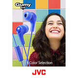 PURPLE GUMY In ear earbuds with stay fit ear tips and MIC. Wired 3.3ft colored cord cable with headphone jack. Small, medium, and large ear tip earpieces included. JVC GUMY HAFX7MV