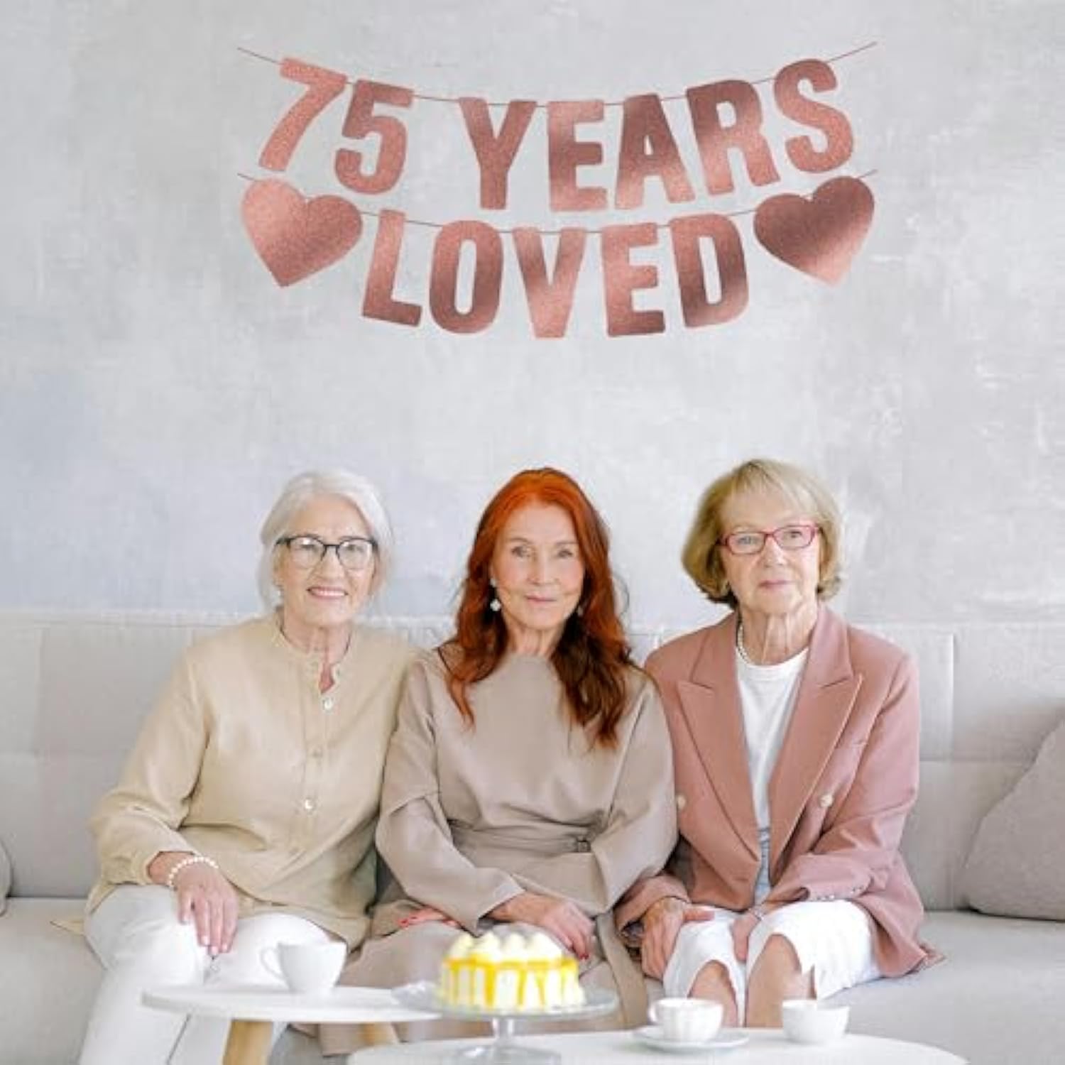 Pre-Strung Rose Gold 75th Birthday Banner, Party Decorations for Women