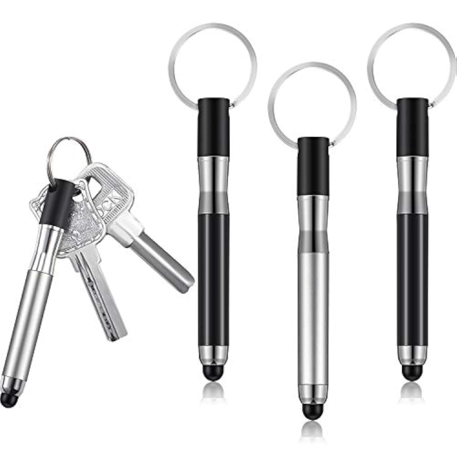 4-Pack Mini 3-in-1 Capacitive Stylus Pens with Keyring Loop
