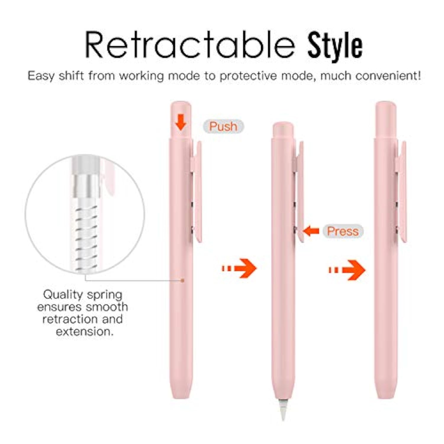MoKo Holder Case for Apple Pencil 1st Generation, Retractable Apple Pencil 1st Case Protective iPad Pencil Sleeve Skin Cover with Sturdy Clip, Pink