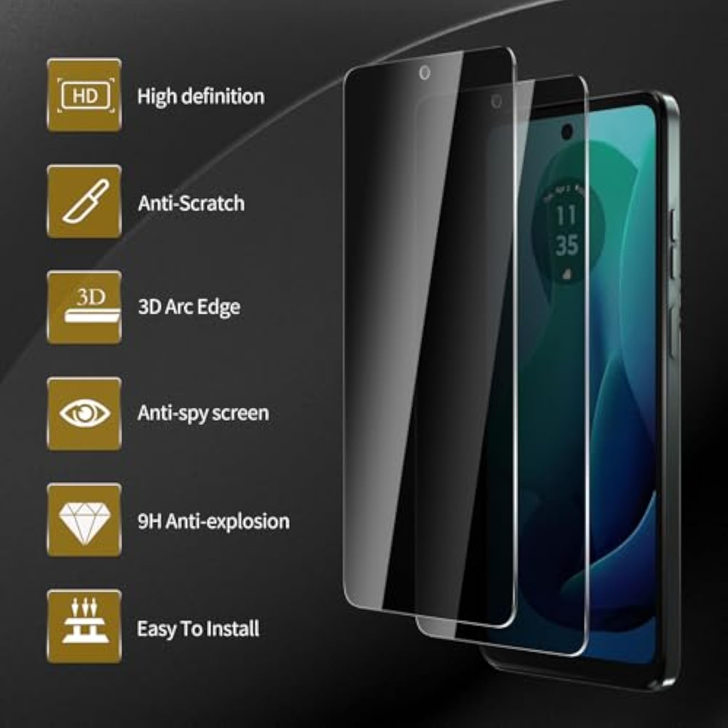 3 Pack Privacy Screen Protector For Motorola Moto G 5G 2024 / Moto G Play 5G 2024, Anti Spy Tempered Glass 9H Hardness, Black Protector Anti Spy, Bubble Free, Anti-Scratch