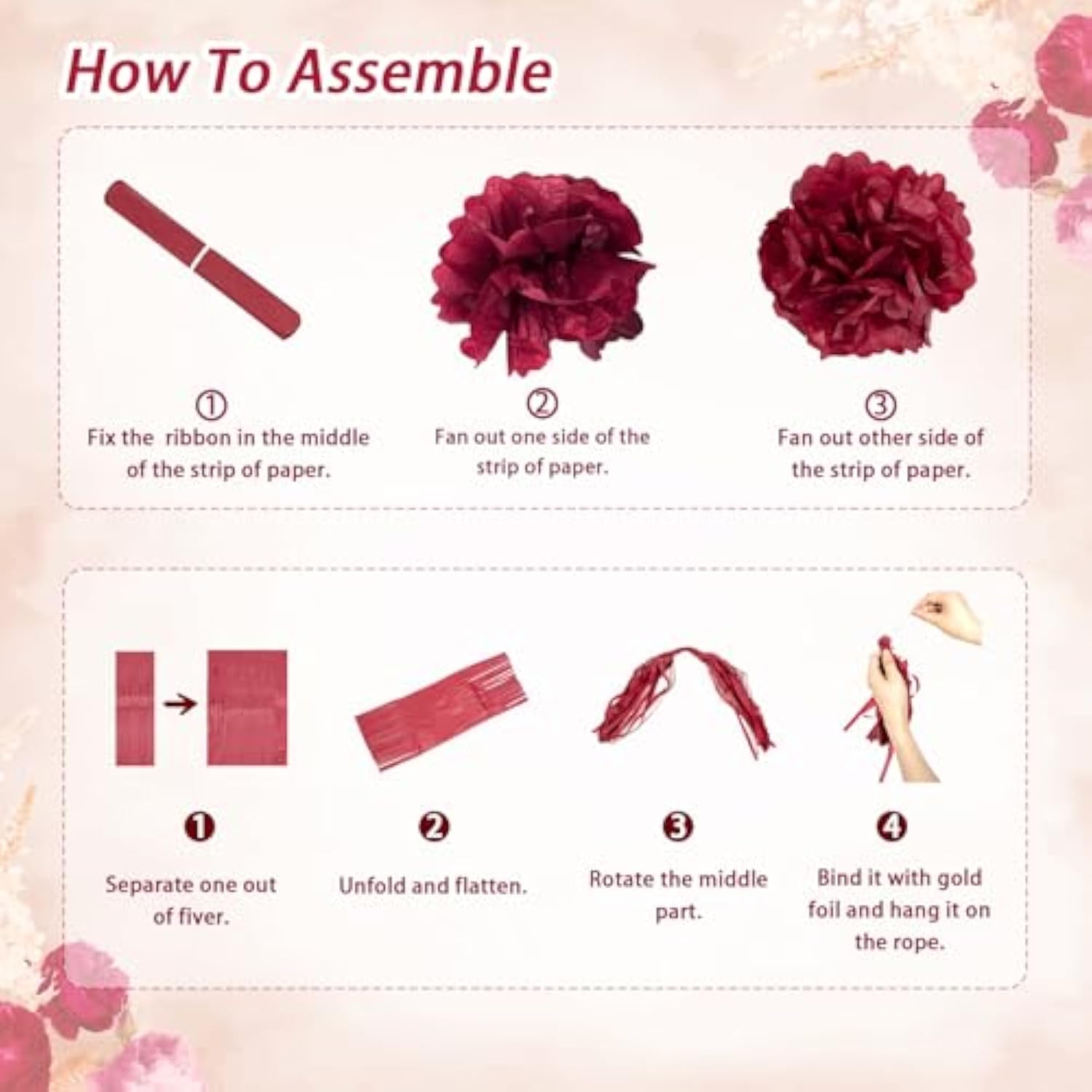 96Pcs Burgundy Birthday Decorations with Banner, Tassels, Pompoms & Balloons