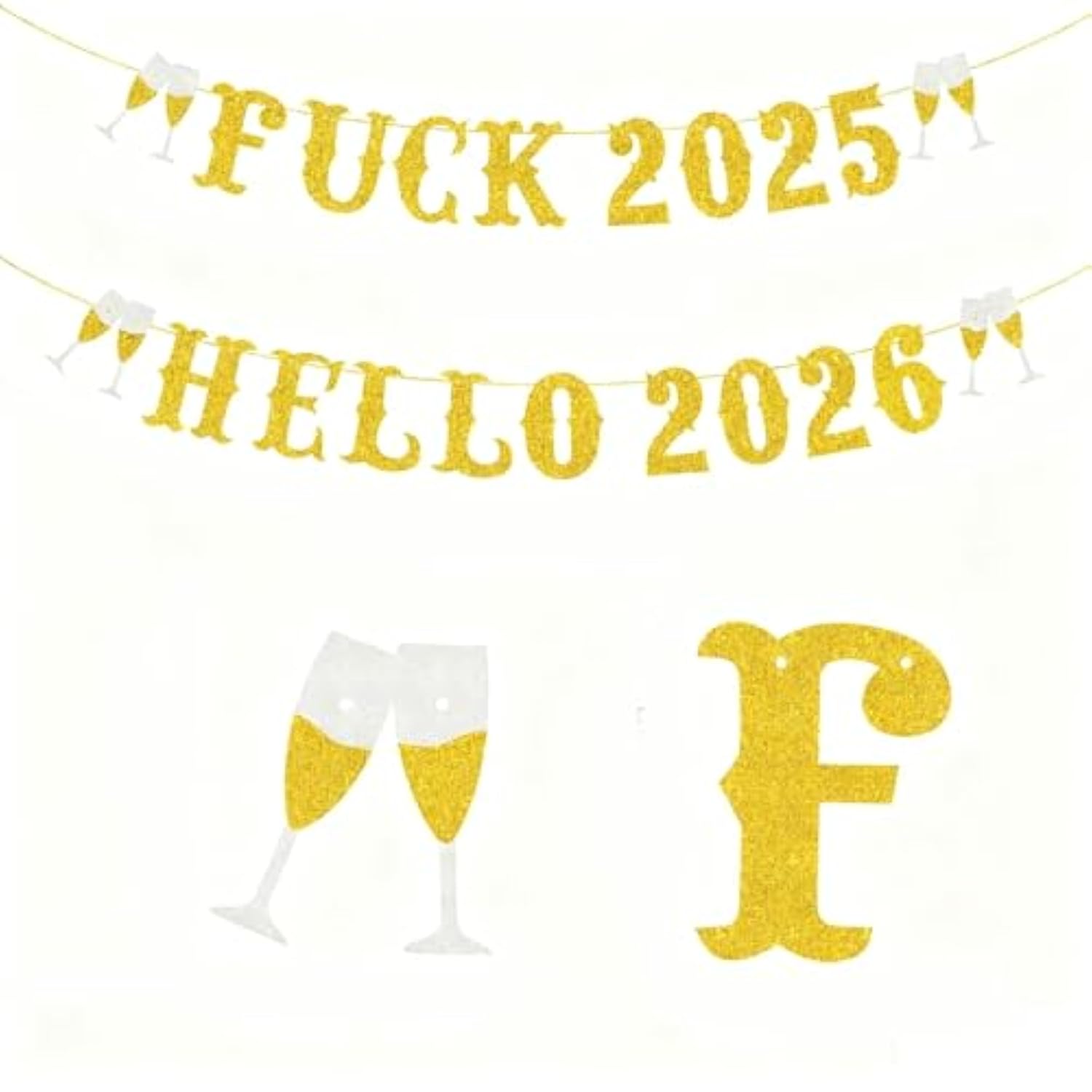 Golden 2026 New Year Banner for New Year's Eve Party Decorations