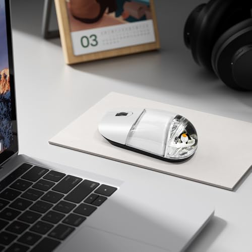 Aqua Wireless Mouse Cute Clear Water Mice Silent For Pc Laptop Computer Macbook Kids Girl Women Gift With Liquid Water & Floater Penguin-White