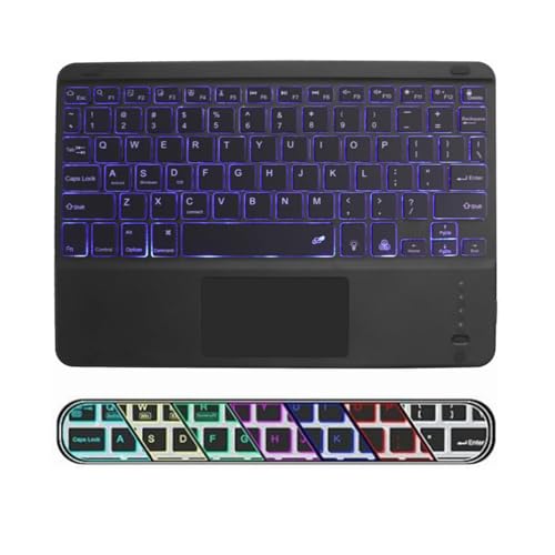 Wireless Backlit Bluetooth Keyboard With Touchpad,10 Inch Ultra Slim 7 Colors Backlit Portable Rechargeable Keyboard With Trackpad For Ipad/Ipad Pro Ios Android Tablets Windows Laptop Pc(Black)