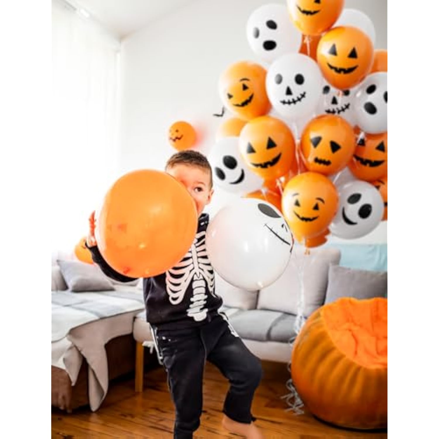 60Pcs Halloween Balloons - Ghost, Pumpkin, 12" Latex Party Decor in 6 Spooky Styles
