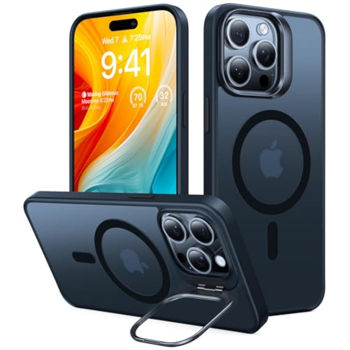 For Iphone 15 Pro Max Case, Compatible With Magsafe, -Grade Shockproof, Build In Invisible Stand, Magnetic Translucent Slim Hard Back Soft Edge Anti-Scratch, Frost Black