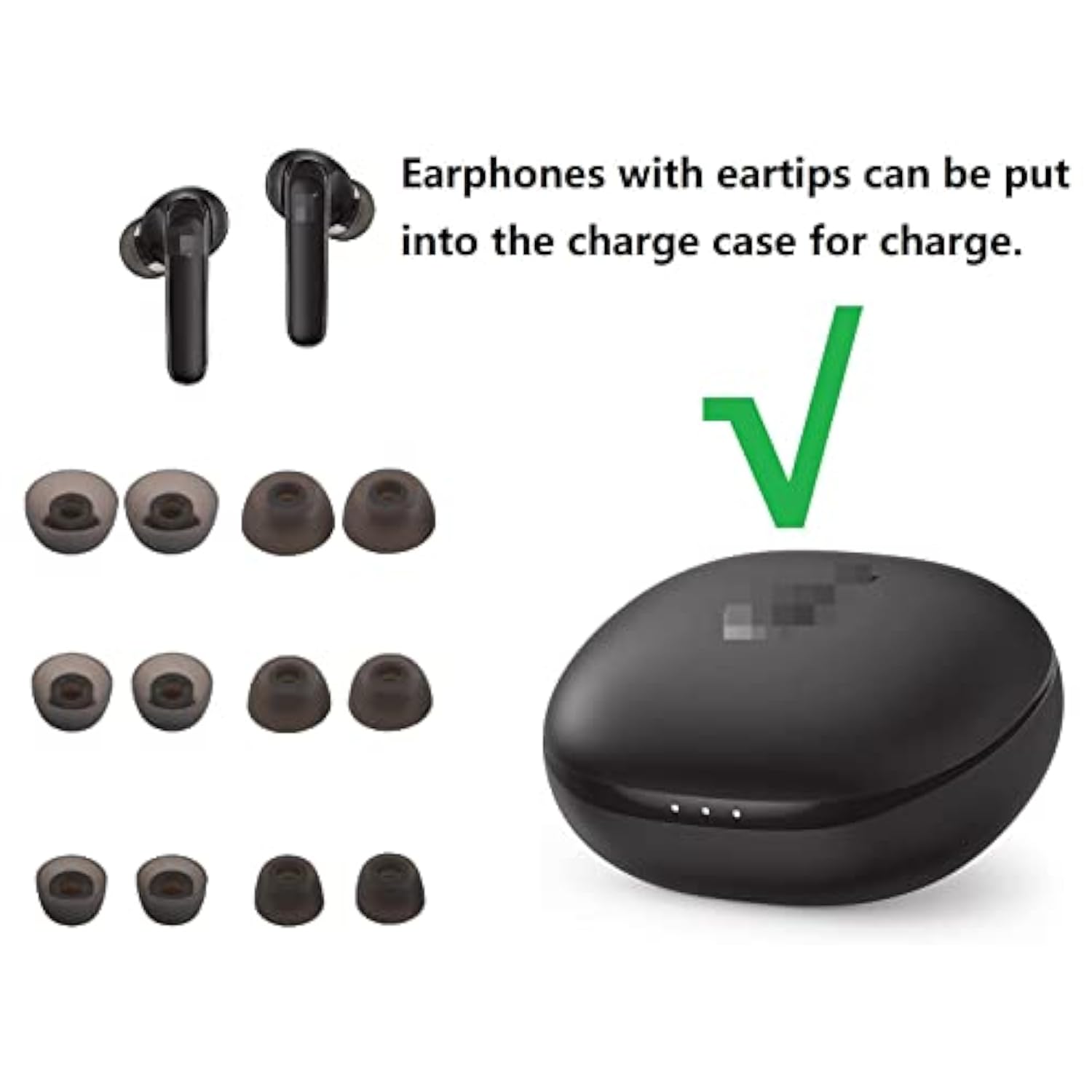 Replacement For Soundcore Life P3 P2 Silicone Eartips Ear Tips Accessories, Fit In The Charge Case S/M/L Ear Tips 6 Pairs,Strap 1 Pcs(Not Fit In Case),Black