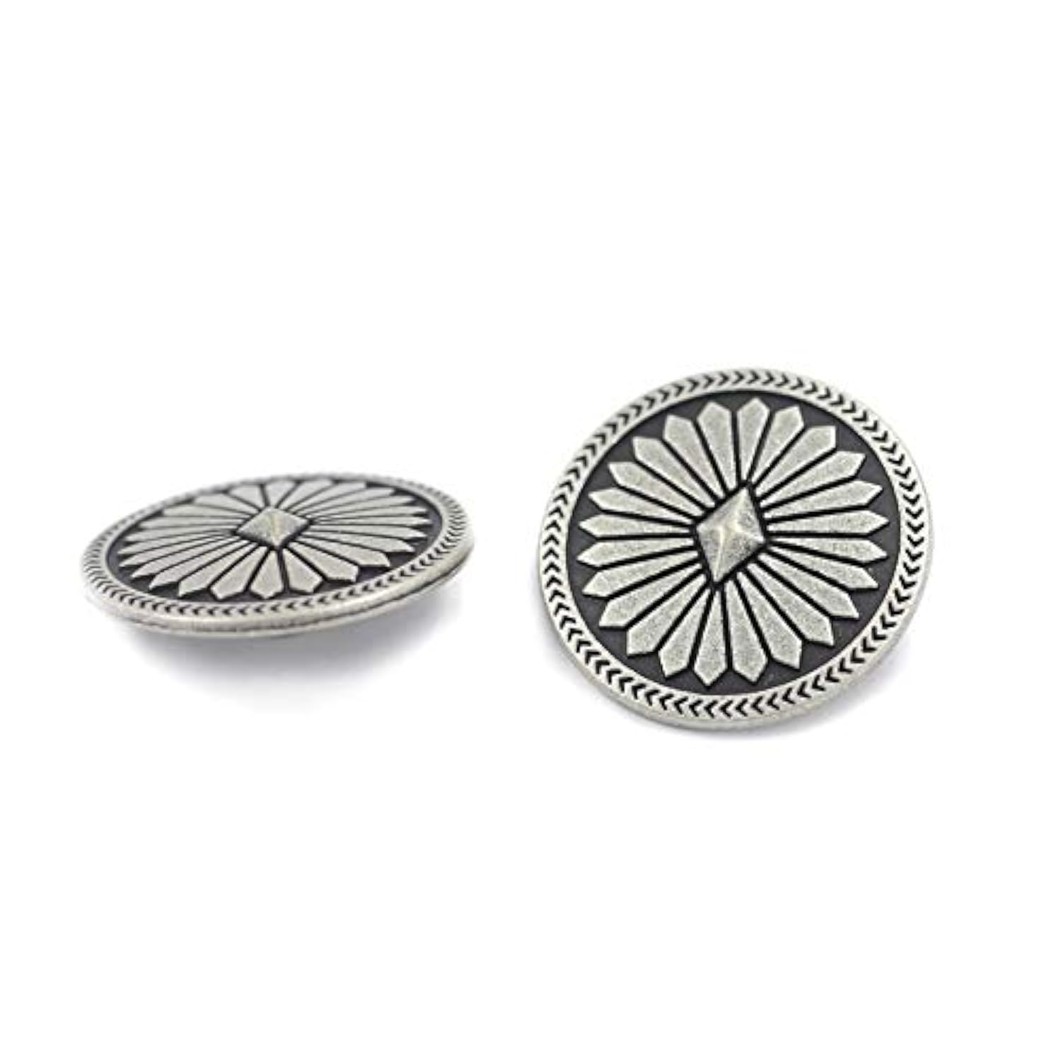 10 Pieces Diamond Flower Metal Shank Buttons. 25Mm (1 Inch) (Antique S