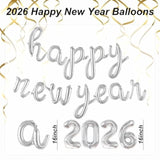 16in Silver 2026 Happy New Year Foil Balloons for NYE Party Decorations