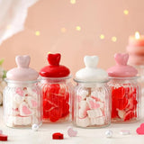 4 Pcs 16 Oz Valentine'S Day Glass Candy Jars Clear Valentines Containers With Ceramic Heart Lid Cute Decorative Storage Jars For Cookie Chocolate Nut(Pink,Red,Rose,White,Classic Heart)