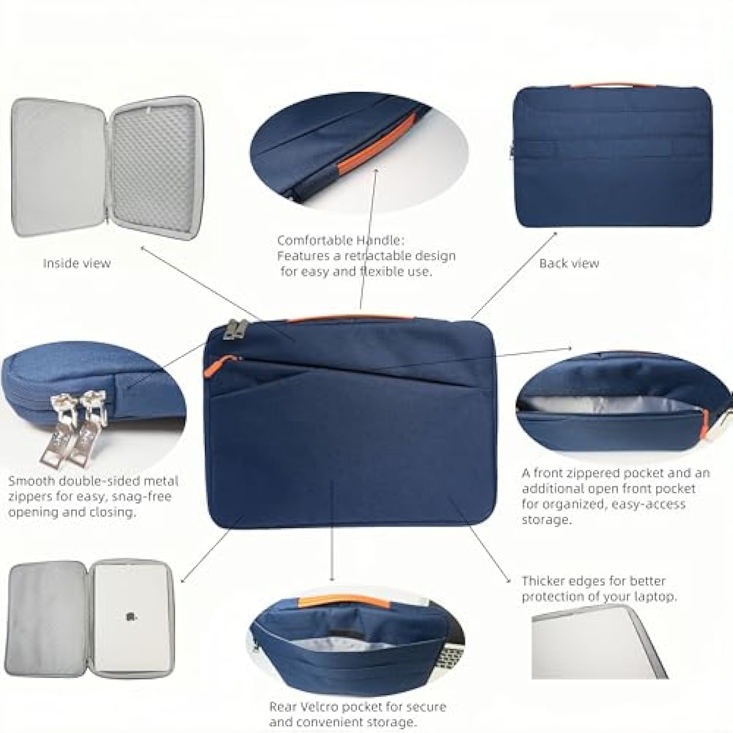 Notebook Sleeve 15-15.4 Inch Water-Resistant Laptop Bag Soft Lining Protective Laptop Bag – Portable Computer Case For School, Work, Travel – Navy Blue