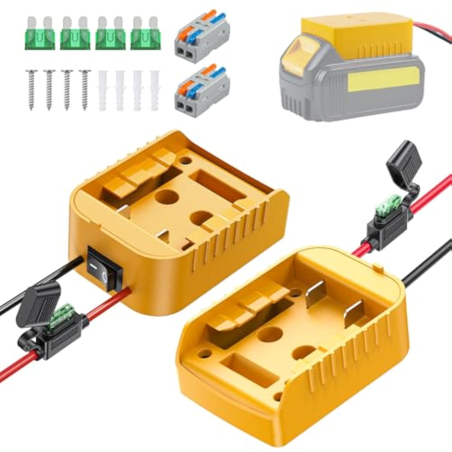 2 Pack Power Wheel Adapter For Dewalt 20V Battery With Switch, Dc Power Adapter For Rc Car Truck Diy & Robotics, Conversion With Fuse Switch 12 Awg Wires