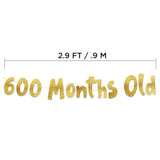 600 Months Old Gold Glitter Banner - 50Th Anniversary And Birthday Party Decorations