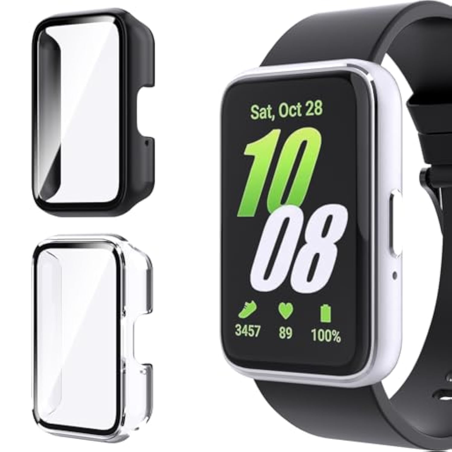 [2 Pack For Samsung Galaxy Fit 3 Watch Case With Tempered Glass Screen Protector,[Anti-Drop] [Anti-Scratch] Slim Thin Hard Pc Frame Face Cover,Shockproof & Non-Slip Watch Cover