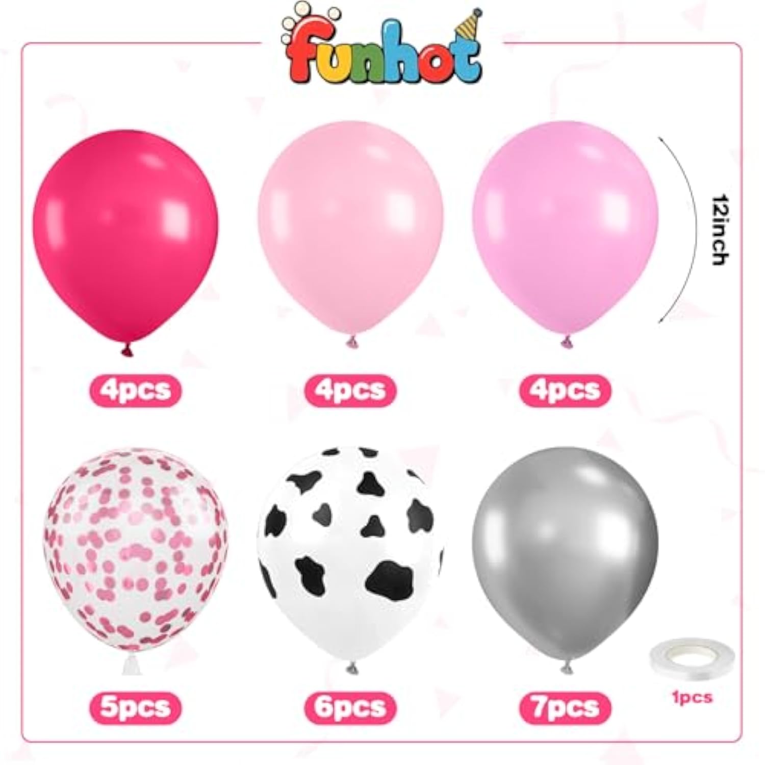 Cowgirl Balloons,12 Inch Cow Print Hot Pink Light Pink And Silver Balloons With Confetti Balloon For Farm Cowgirl Bridal Shower Bachelorette Birthday Party Decorations