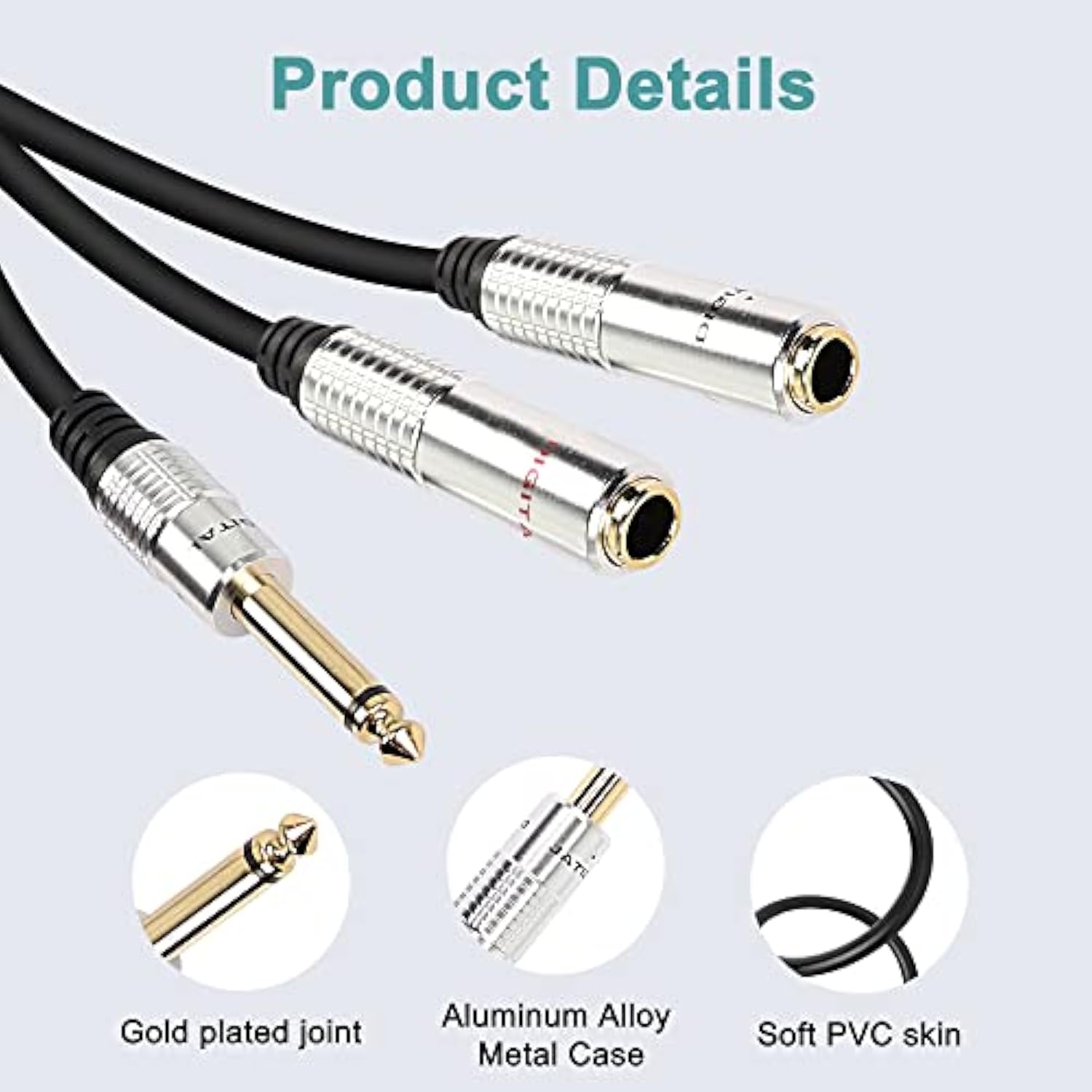 6.35Mm Ts Guitar Signal Audio Y Splitter Cable, 1/4" Male To Dual Mono 1/4" Female Adapter With Gold-Plated Ofc Hifi Ts Speaker Headphone Extension Cable-0.5M/1.6Ft