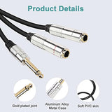 6.35Mm Ts Guitar Signal Audio Y Splitter Cable, 1/4" Male To Dual Mono 1/4" Female Adapter With Gold-Plated Ofc Hifi Ts Speaker Headphone Extension Cable-0.5M/1.6Ft