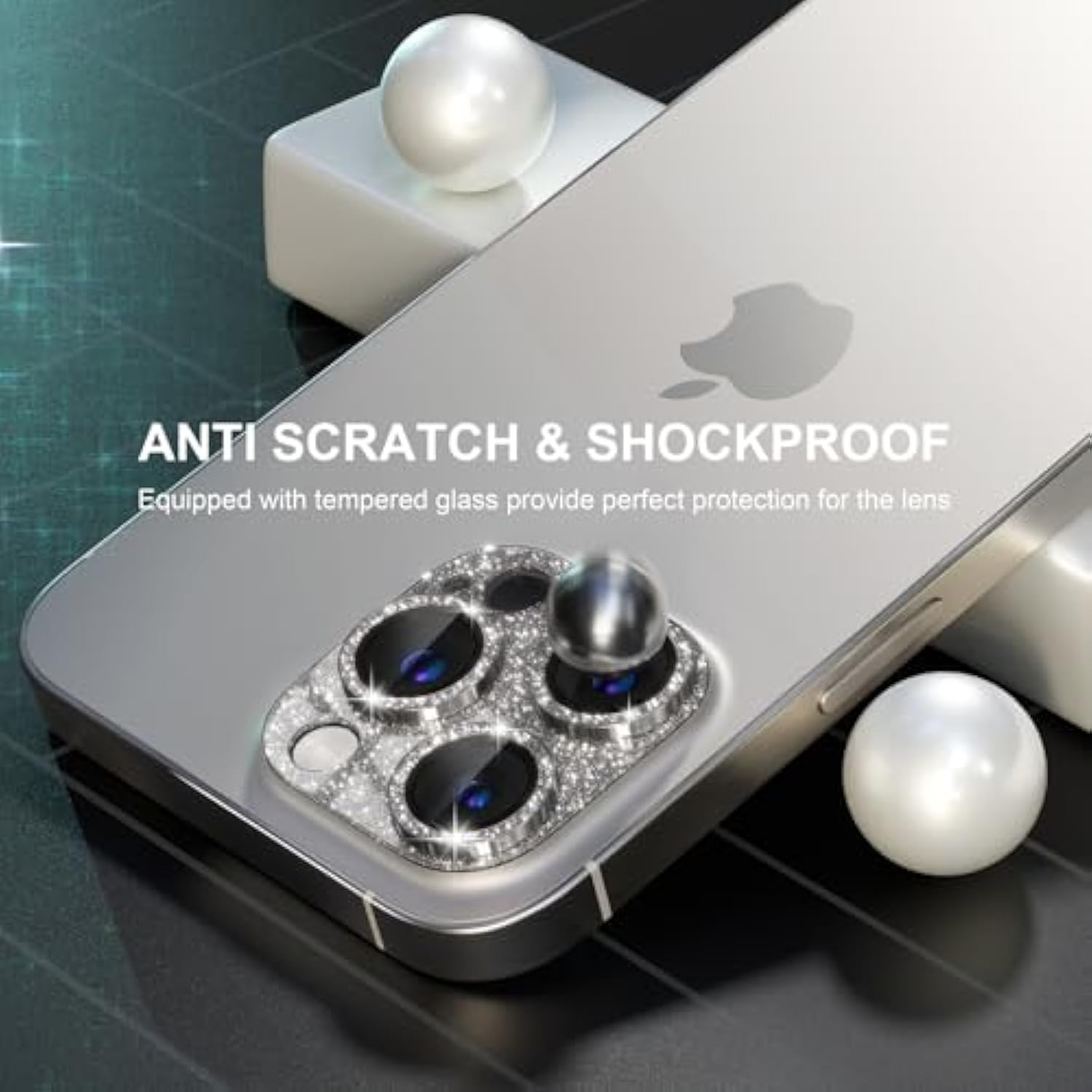 Compatible For Iphone 15 Pro/Iphone 15 Pro Max Camera Lens Protector, Bling Camera Cover With 9H Tempered Glass Lens Screen Protector Metal Ring Decoration Accessories (Glitter-Titanium Gold)