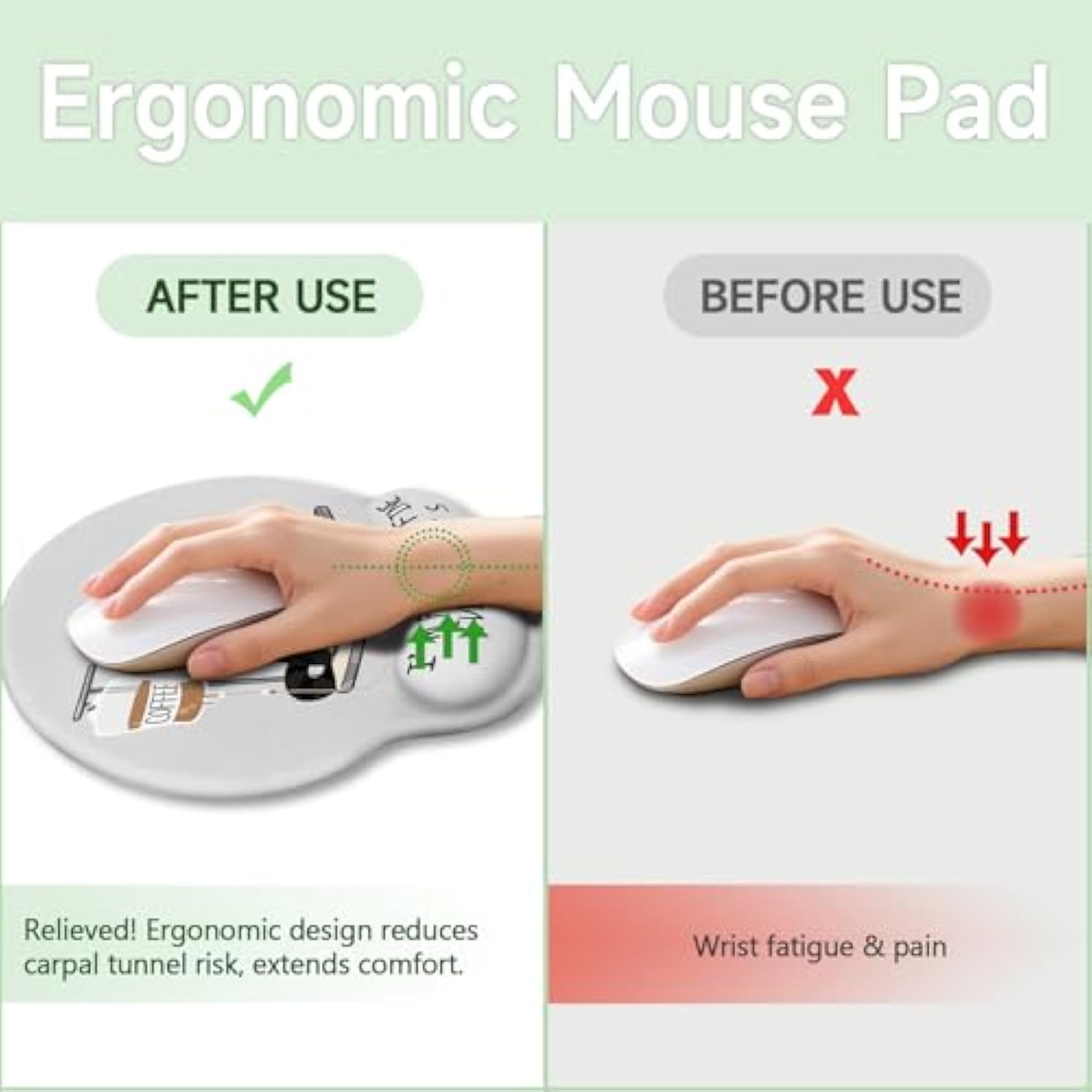 Cat Ergonomic Mouse Pad With Wrist Rest, Gaming Mouse Pad With Wrist Support, Funny Mouse Pads For Desk, Computer Mousepad With Nonslip Pain Relief Pu Base, Cute Office Desk Accessories