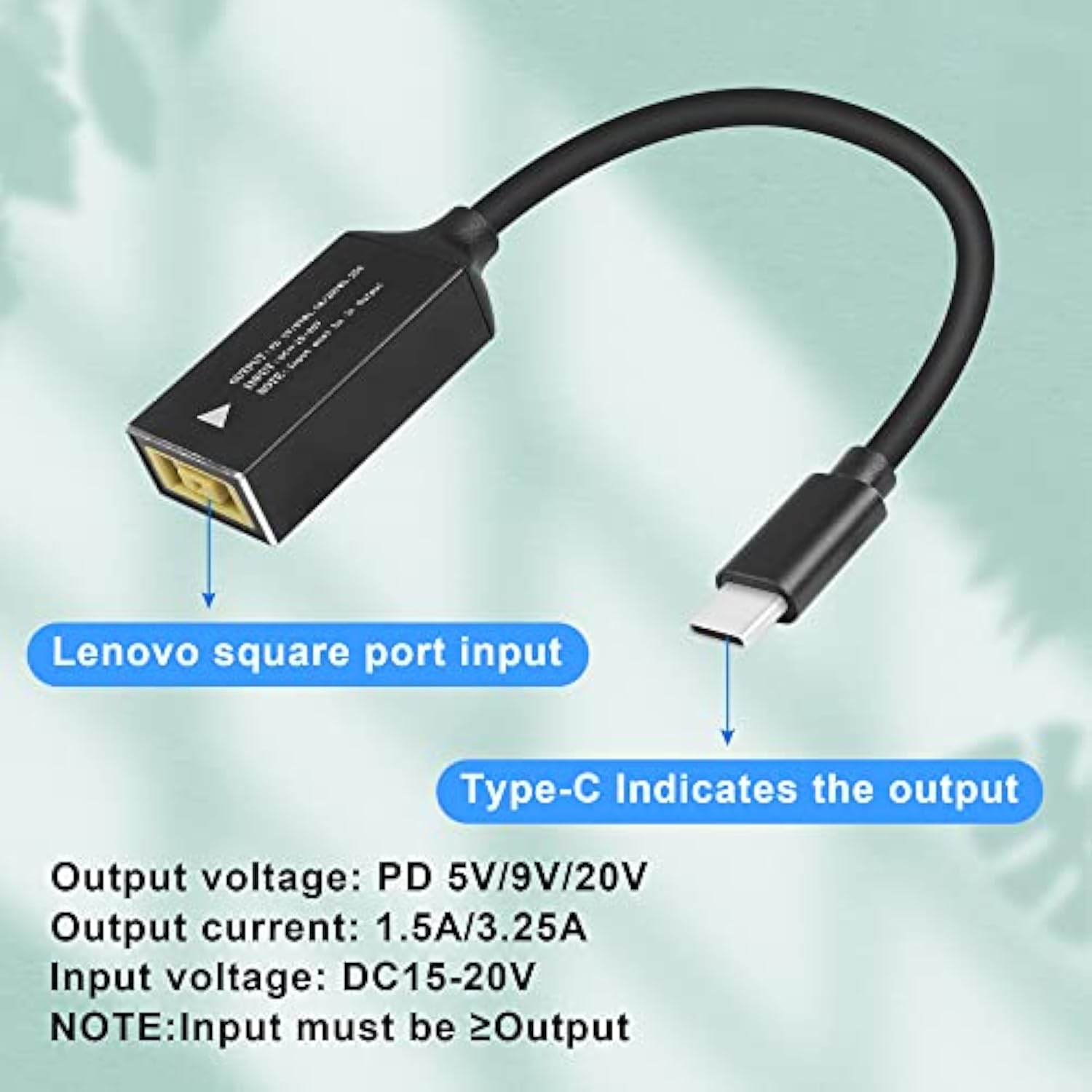 Pd65W Lenovo Square Mouth To Usb-C Charging Cable Lenovo Square Mouth To Type-C Charger Power Adapter Cable For Laptops,Mobile Phones,Tablets, Rechargeables,Etc(7Inch)(Lenovo Square Mouth)