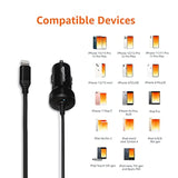 12W (5V, 2.4A) Fast Charging Car Charger With Coiled Lightning Cable For Iphone, Ipad And Apple Devices, 1.5 Ft - Black