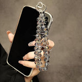 Beaded Black Phone Wrist Strap Sparkling Lanyard Bracelet for Women