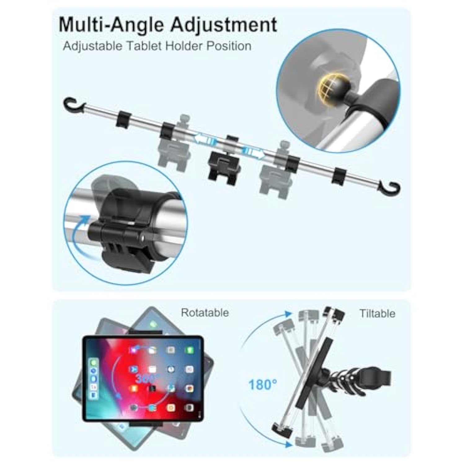 Car Headrest Tablet Holder Mount - [Anti Shake & Stretchable] Tablet Holder Back Seat For Car Between Kids Stand, For Ipad Pro 12.9 Air Mini, Galaxy Tab, Kindle Fire, Switch And 4.7-13" Devices