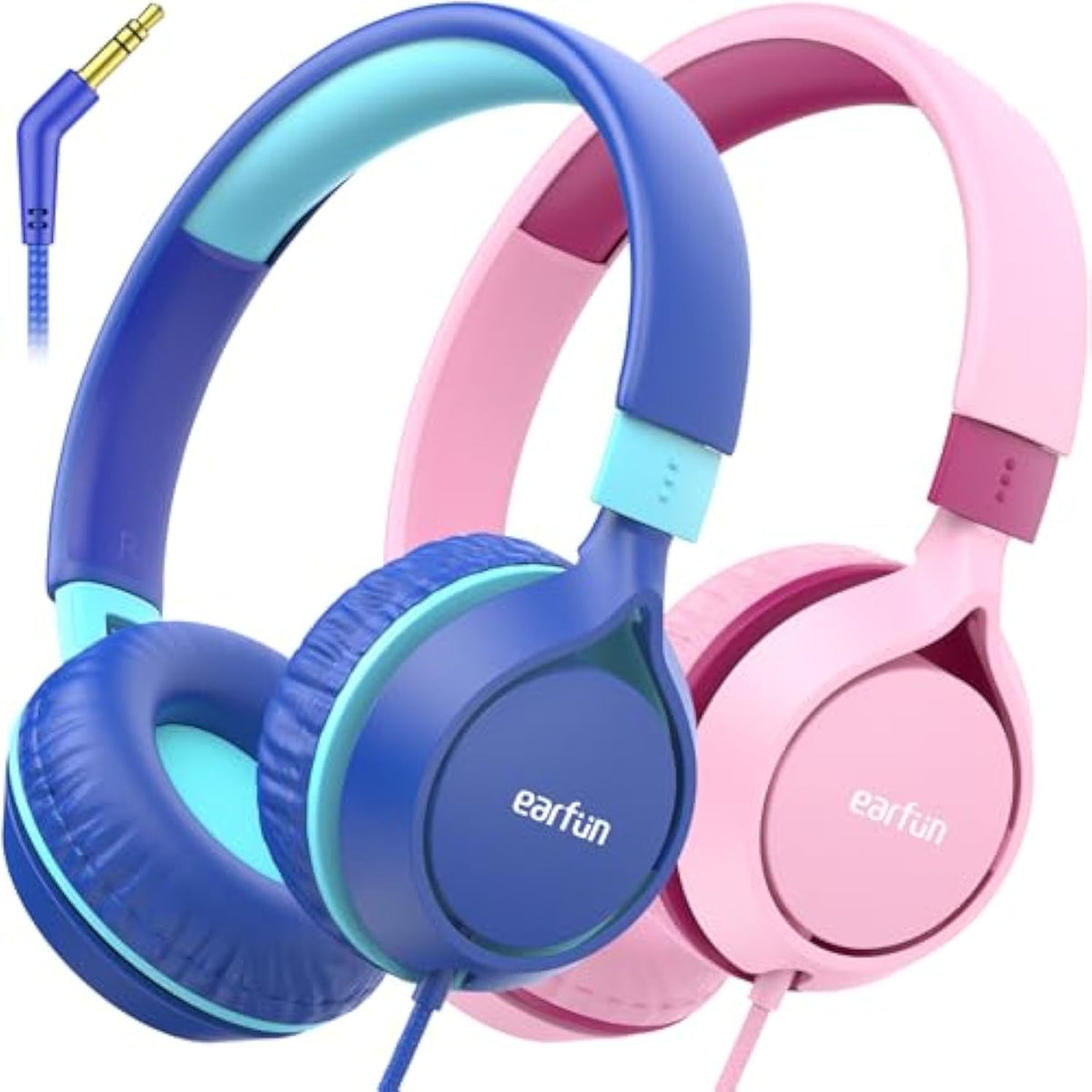 S1 Kids Headphones, Foldable Wired Headphones For Kids, 85Db Volume Limit, Stereo Sound, Adjustable Headband, Portable Lightweight On-Ear Headphone For School/Travel/Boys/Girls (Blue&Pink)
