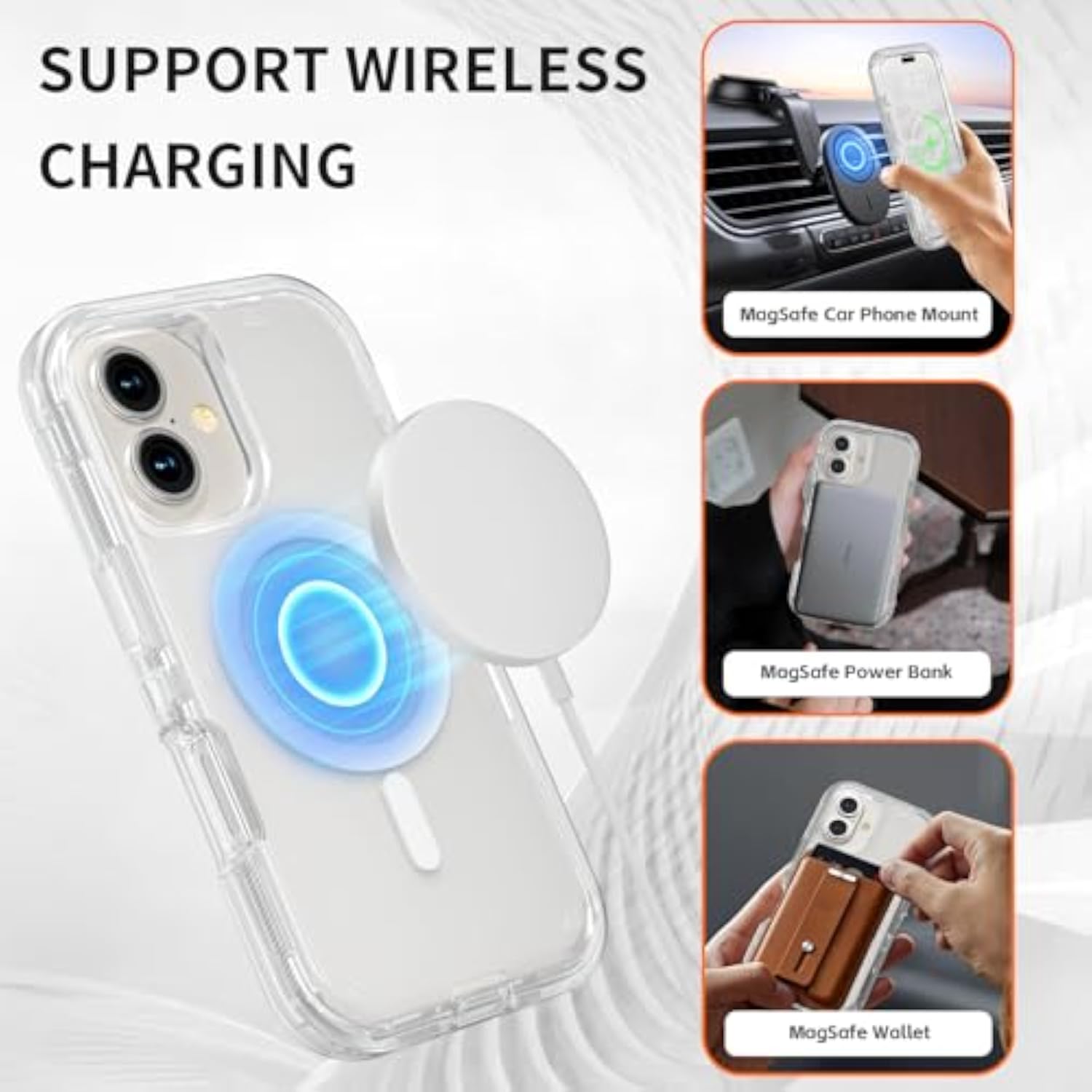Heavy Duty Clear Magnetic Case for iPhone 16, 6.1" Screen Protector Included