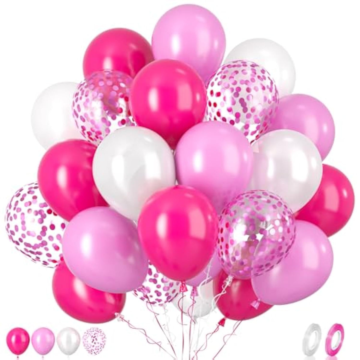 Hot Pink Balloons Set, 60 Pcs 12 Inch Hot Pink Latex Balloons, Hot Pin