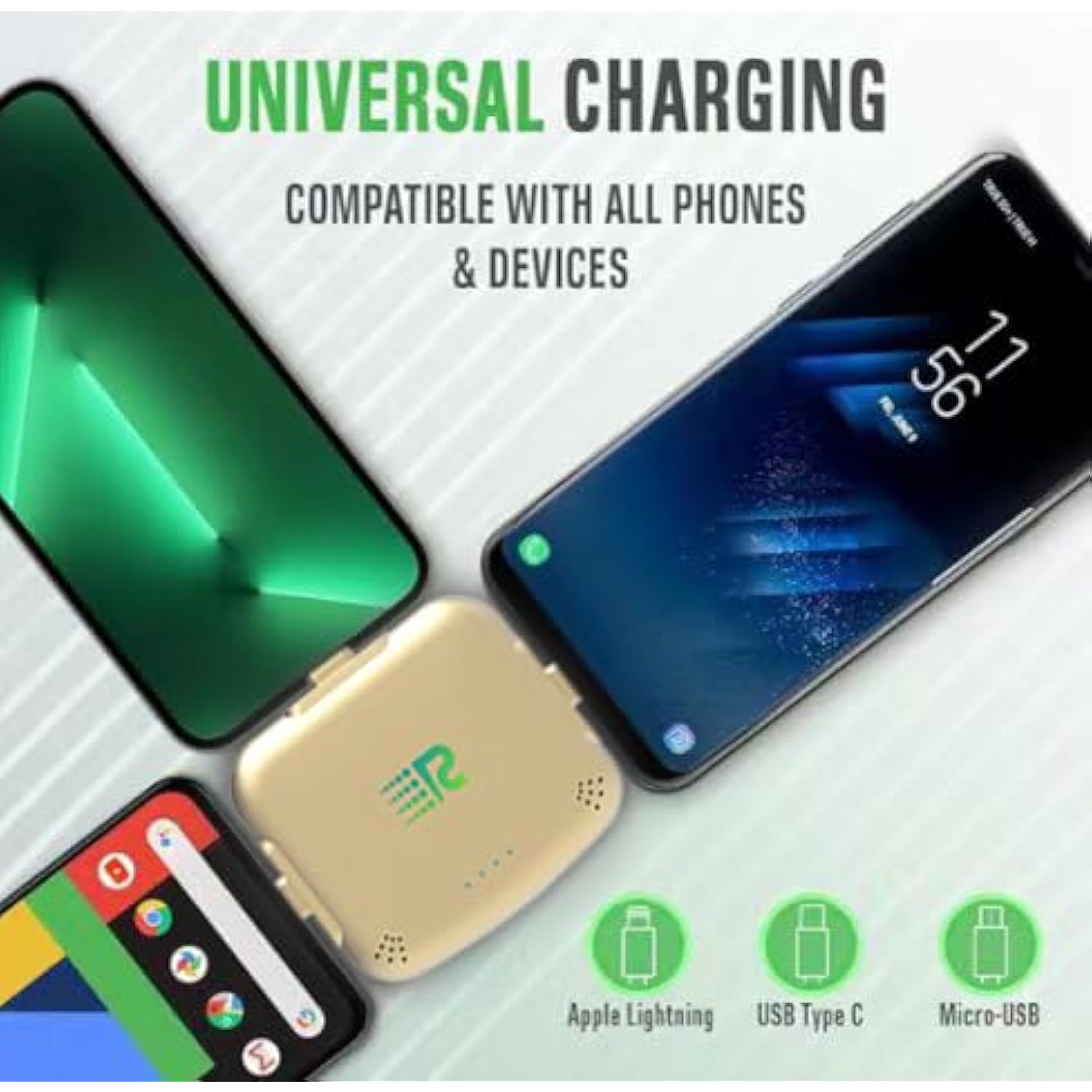 Universe 3 In 1 Portable Charger – 3300Mah, 2.4A High-Speed Fast Charging Compatible With Iphone And Android Lightning, Type C, Micro-Usb Charges 3 Devices At A Time Pre-Charged Rc33 Gold