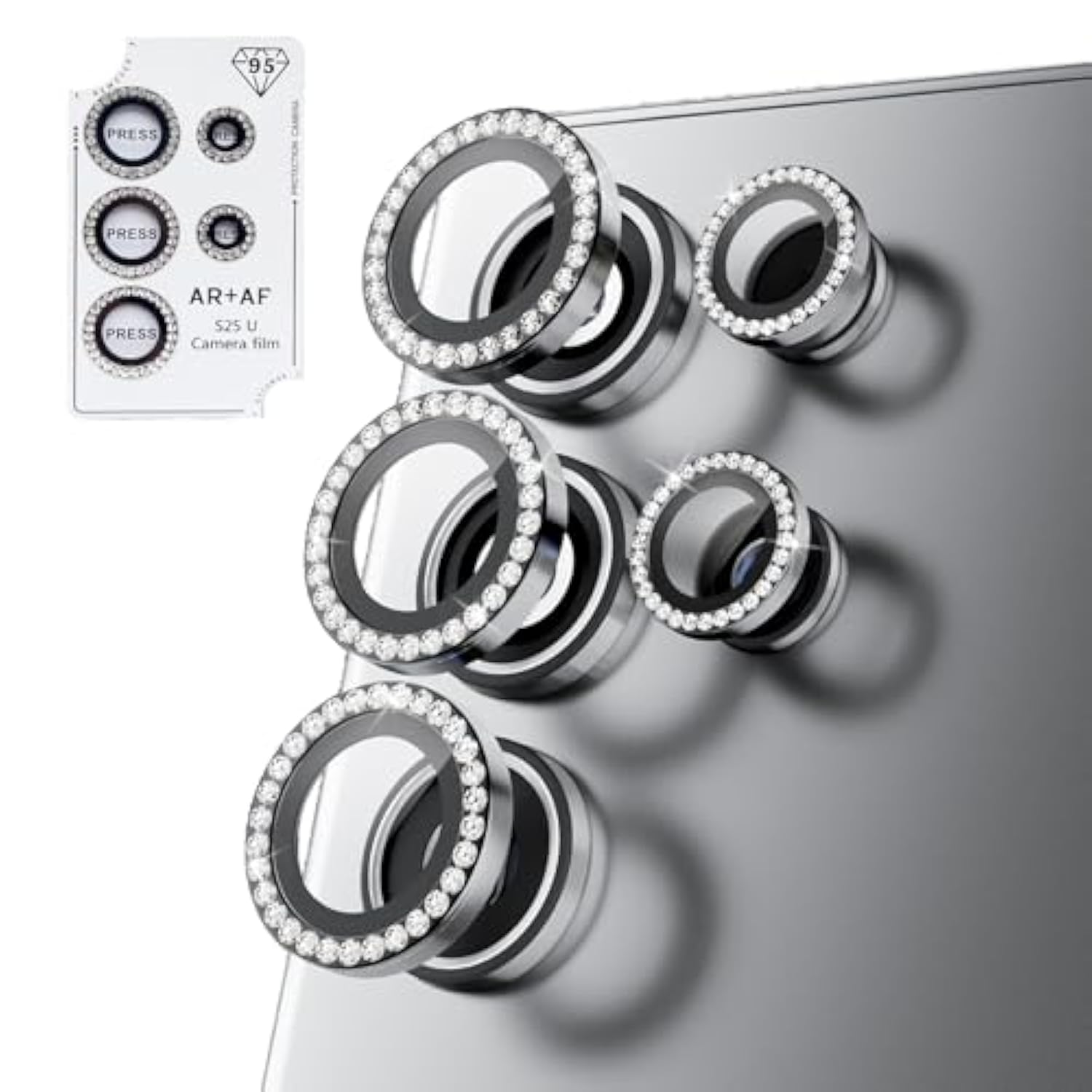 Bling Camera Lens Protector For Samsung Galaxy S25 Ultra, Individual Lens Cover With Hd Clear Tempered Glass Camera Screen Protection Film, Case Friendly, Scratch Proof(Silver Diamond)