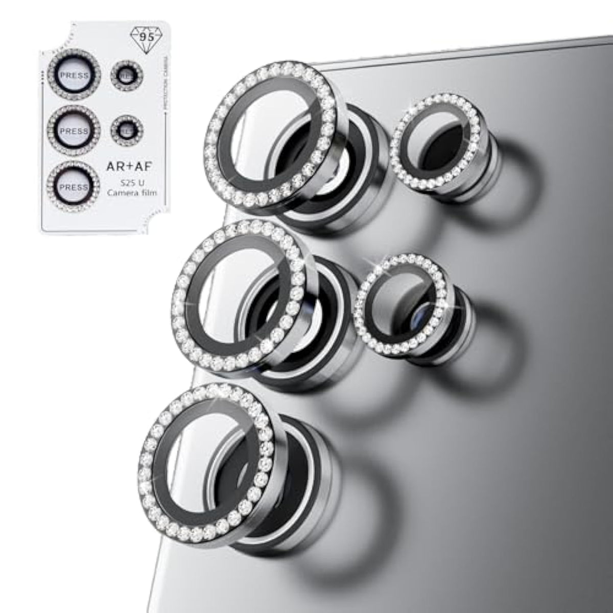 Bling Camera Lens Protector For Samsung Galaxy S25 Ultra, Individual Lens Cover With Hd Clear Tempered Glass Camera Screen Protection Film, Case Friendly, Scratch Proof(Silver Diamond)