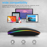 Wireless Bluetooth Mouse, Dual Mode(Bluetooth 5.2 And 2.4G) Usb Optical Mouse, Led Slim, Rechargeable (Type C Charging Port, Black) For Laptop, Pc, Mac Os, Android, Windows