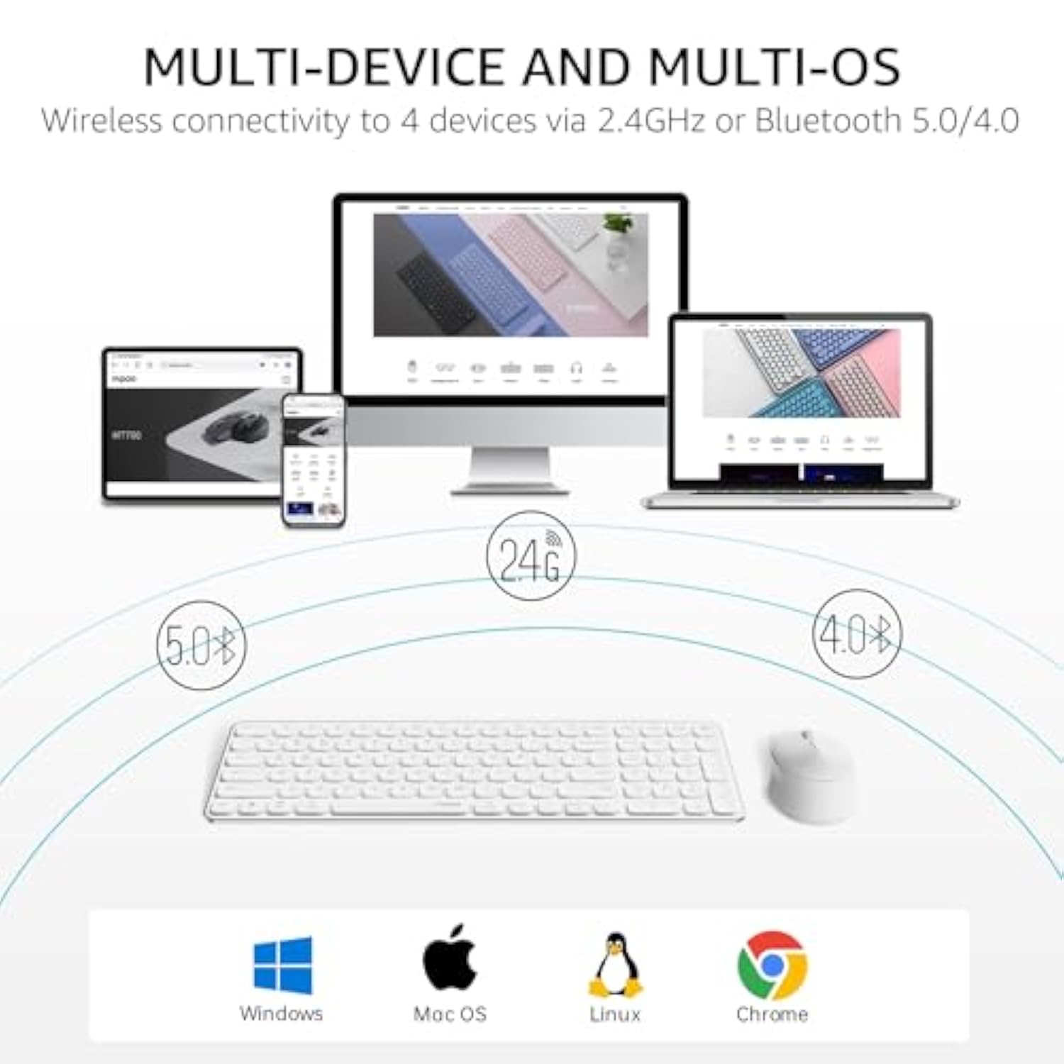 Rapoo 9360M Wireless Keyboard and Mouse Combo, Blade-Series E9310M 99-Key Ultra-Thin Keyboard and M300G Silent Mouse, Support 4 Devices, Quiet, Compact, Battery Powered, for Windows/Mac/Linux/Chrome