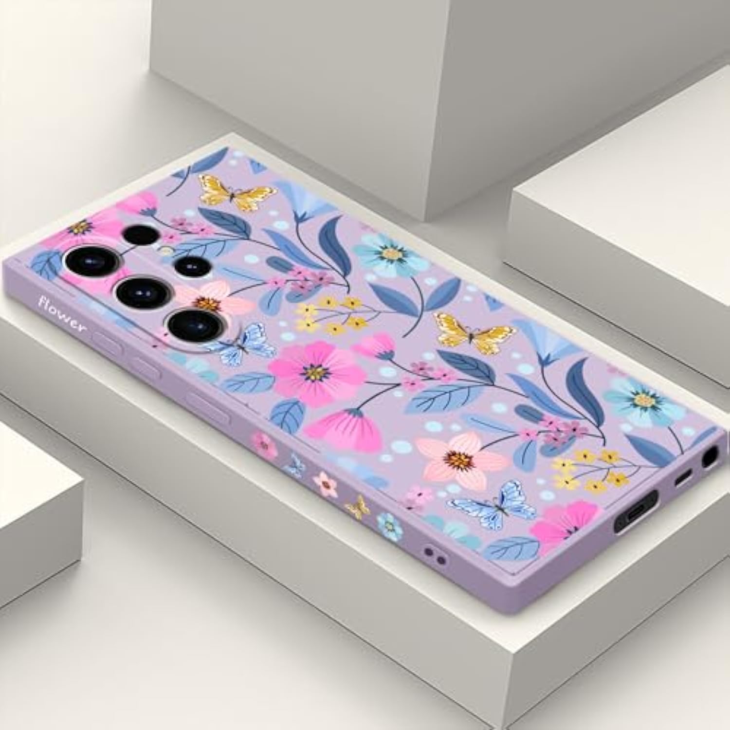 For Samsung Galaxy S23 Ultra Case, For Samsung S23 Ultra Case Creative Pattern Design Silicone Slim Thin Protective S23 Ultra Phone Cover 6.8"-Flower Purple