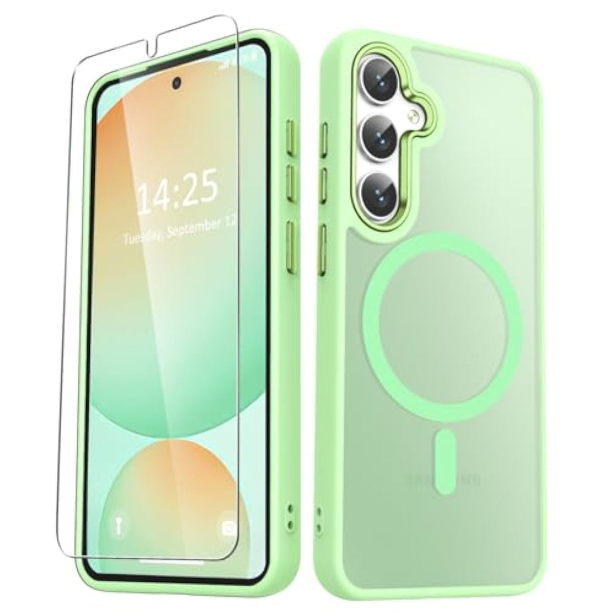For Samsung Galaxy S25 Case, Matte Magnetic Phone Case With 1 Screen Protector, Support For , Translucent Frosted Shockproof Protective Cover For Samsung Galaxy S25, Mint Green
