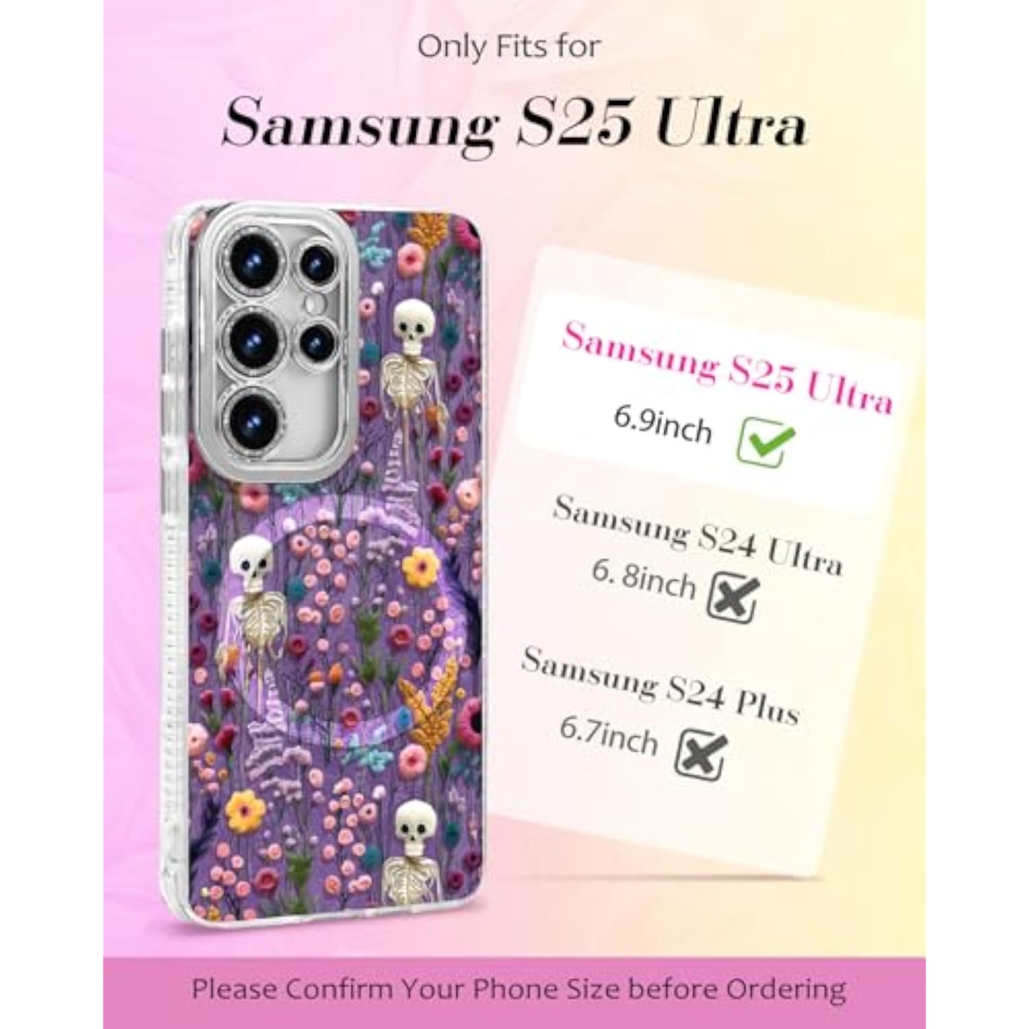 Galaxy S25 Ultra Case with Holographic Diamond Bling Lens Protector for Women Girls - Compatible with Magsafe Aesthetic Cute Phone Case