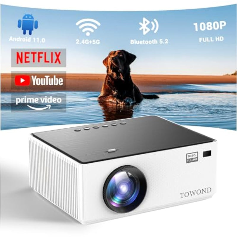 Mini Projector With Android Tv 11.0, Smart Projector With Wifi And Bluetooth, Portable Native 1080P Projector Builtin Netflix, Movie Projector For Outdoor/Indoor Home Cinema With 8,000+ Apps