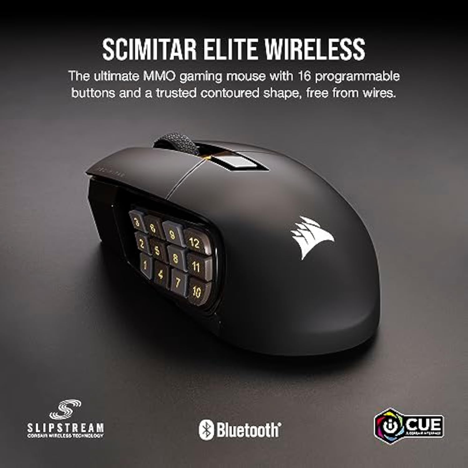 CORSAIR SCIMITAR ELITE RGB WIRELESS MMO Gaming Mouse - 26,000 DPI - 16 Programmable Buttons - Up to 150hrs Battery - iCUE Compatible - Black
