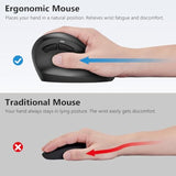 Ergonomic Mouse For Large Hands, Vertical Mouse, 2.4Ghz Wireless Computer Mouse For Windows/Macos - 6 Buttons, Low Power Warning, 800/1200/1600 Dpi, Black