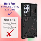 Samsung Galaxy S25 Ultra Case with Ring Stand, Black Butterfly Design, Cute Cartoon Style Phone Case