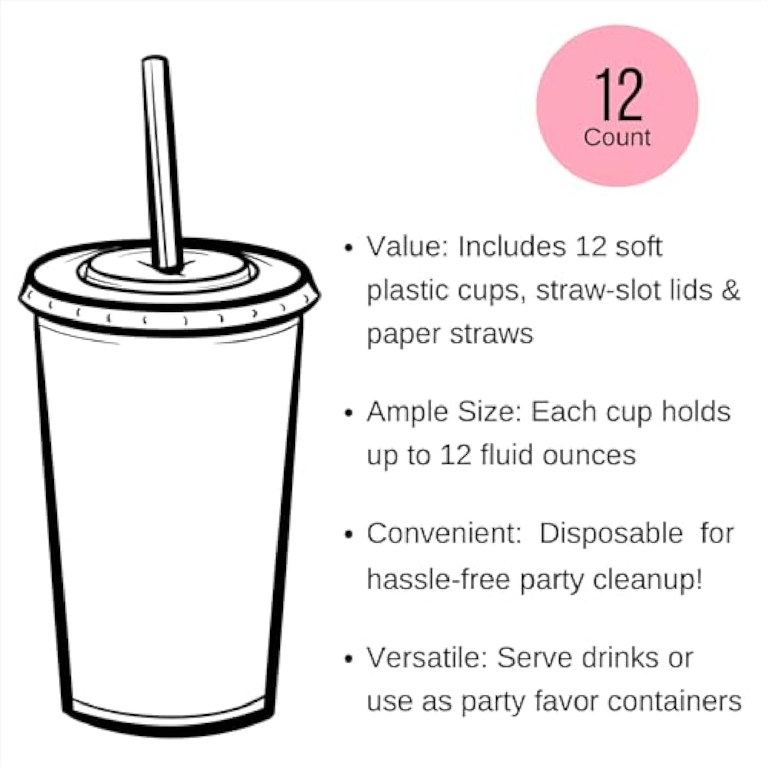 Boho Floral Party Cups, Garden Party, Tea Baby Shower, Floral Bridal Shower, Disposable Plastic Cups, Lids, Straws, Set Of 12