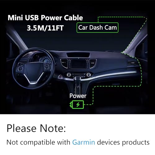 Dash Cam Mini Usb Power Cable 11Ft, Right Angle 90 Degree Mini Usb With Dual Usb Port Fast Power Supply, For 12V-24V Car And Truck Dash Cam, Gps Navigator, Mp3 Player And Other Usb Devices