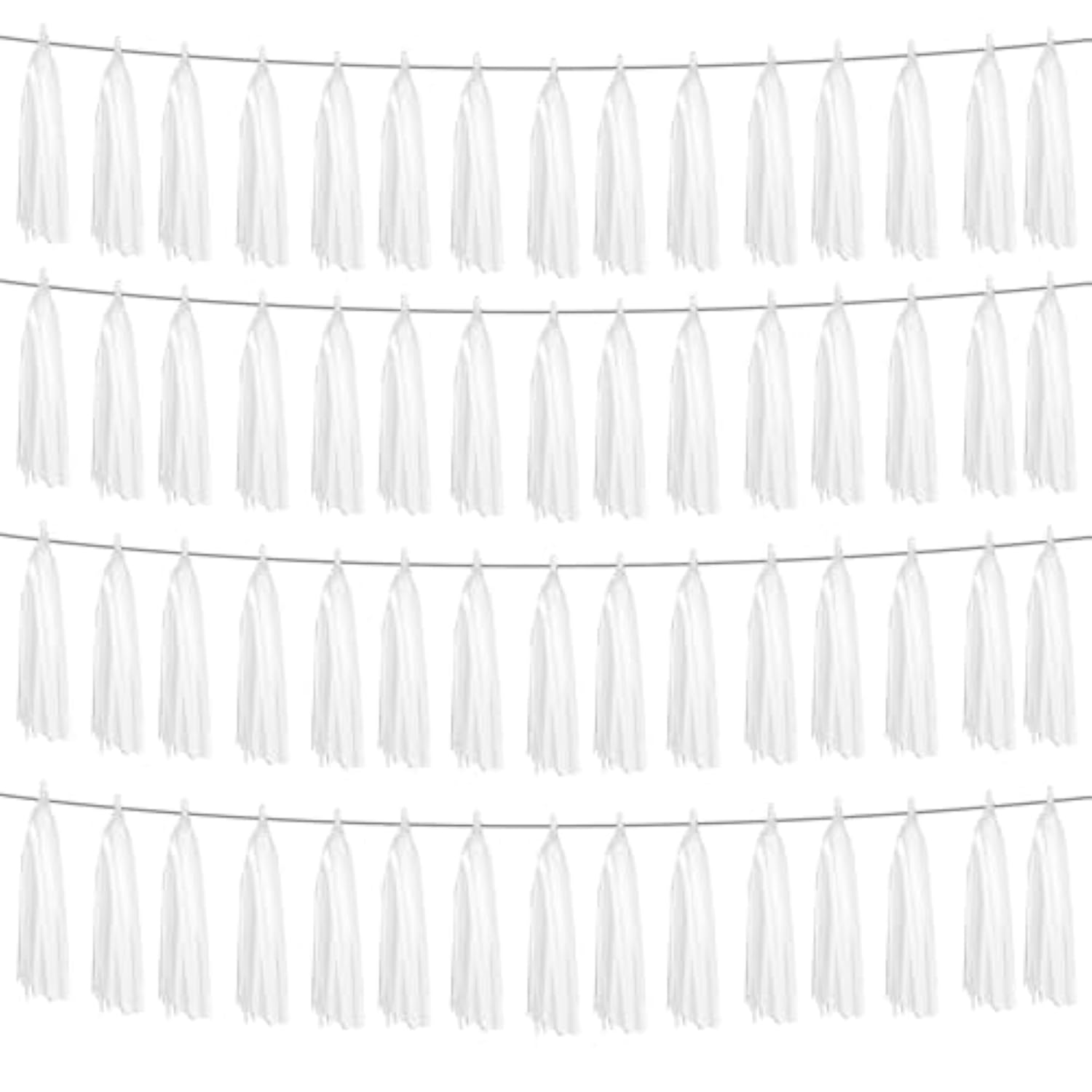 4P White Foil Fringe Metallic Tassel Streamers Banner Tassel Garland For Parade Floats, Graduation, Wedding, Birthday, Halloween, Christmas, Bridal/Baby Shower Party Decorations