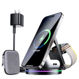 3 In 1 Wireless Charging Station For Apple Charger, 30W Fast Mag-Safe Qi2-Certified Magnetic Portable Charger Stand For Iphone 1615141312 Apple Watch Airpods 3/2 Pro, Adjustable Angle (Black, Qi2)